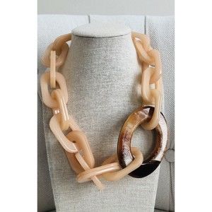 Rush Chunky Lucite Necklace By Denis & Charles Light Peach & Amber Brown ~Signed